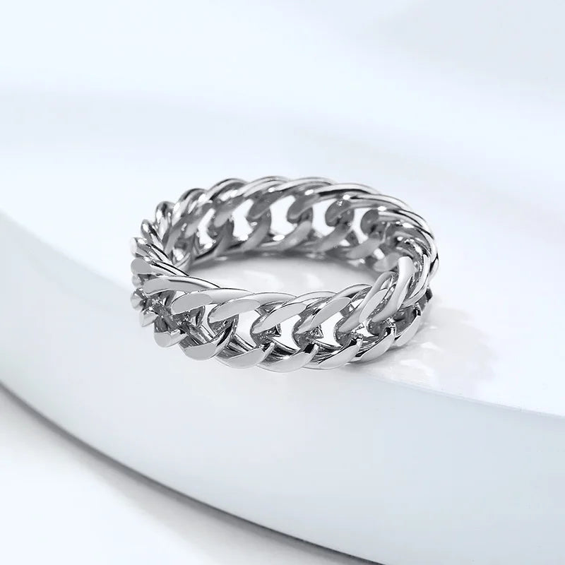 Mens Miami Cuban Chain Ring ,6MM Stainless Steel Curb Link Band Rings