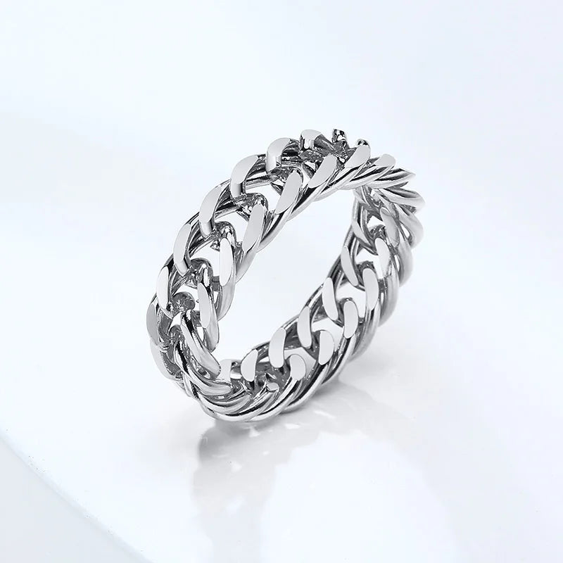 Mens Miami Cuban Chain Ring ,6MM Stainless Steel Curb Link Band Rings