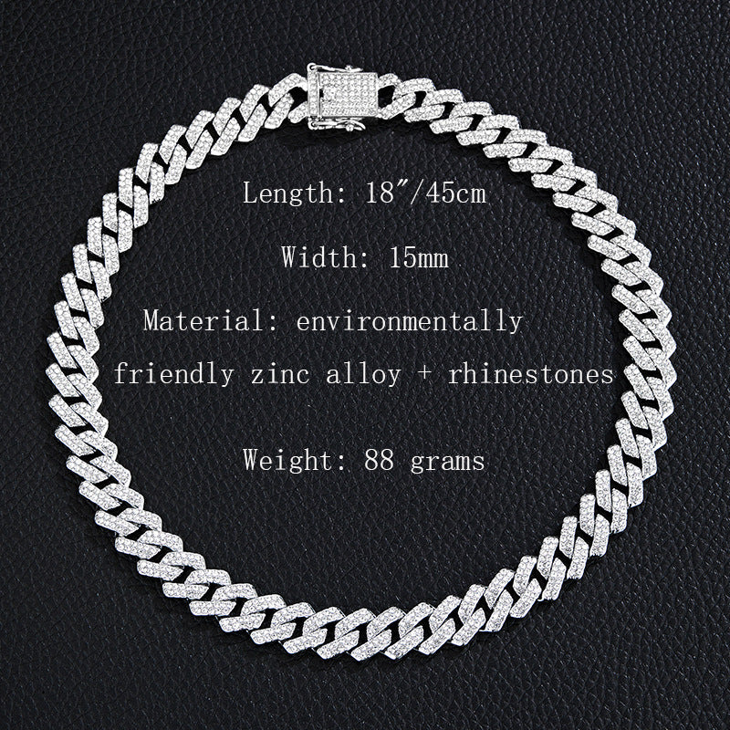 Unique Designer Cuban Link Chain, European and American Style, Rhombus-Shaped, Thick, Available in Various Specifications, Heavy-Duty Chain Wholesale, Personalized Hip-Hop Necklace
