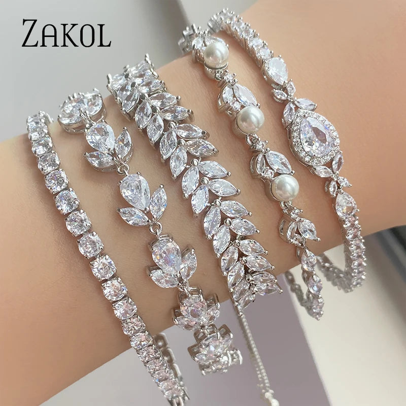 Water Drop Cubic Zirconia Tennis Bracelets Leaf Jewelry