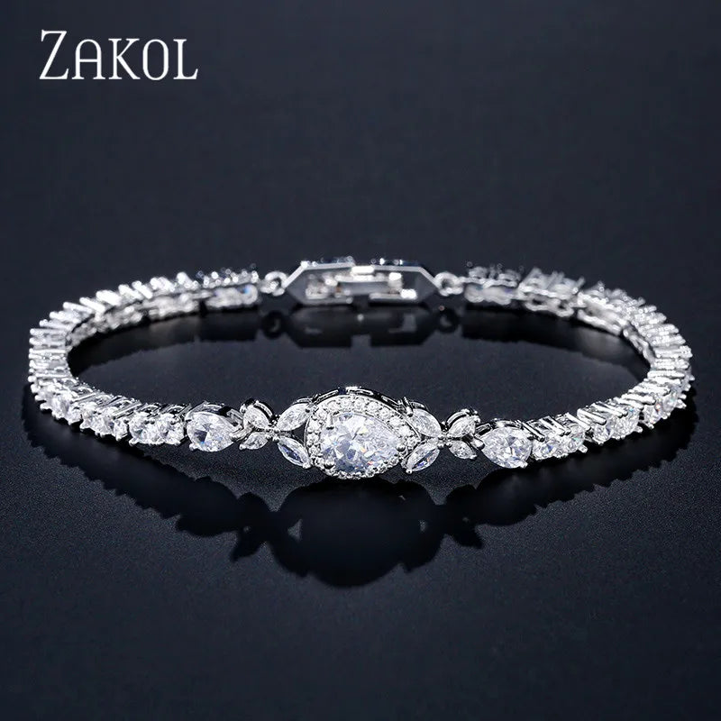 Water Drop Cubic Zirconia Tennis Bracelets Leaf Jewelry