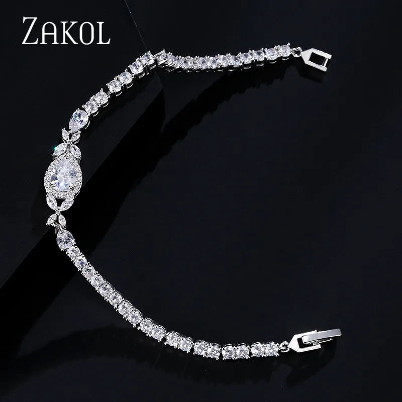 Water Drop Cubic Zirconia Tennis Bracelets Leaf Jewelry