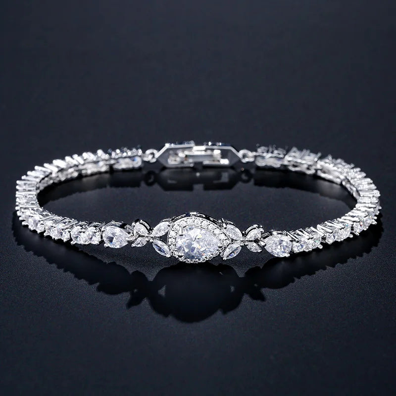 Water Drop Cubic Zirconia Tennis Bracelets Leaf Jewelry