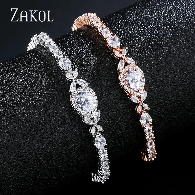 Water Drop Cubic Zirconia Tennis Bracelets Leaf Jewelry