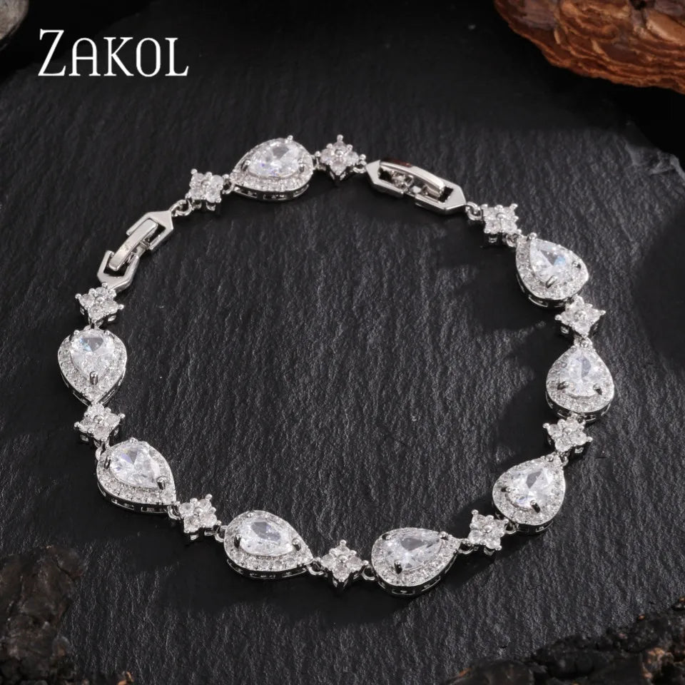 Delicate Cubic Zirconia Classic Teardrop Tennis Bracelets Jewelry
