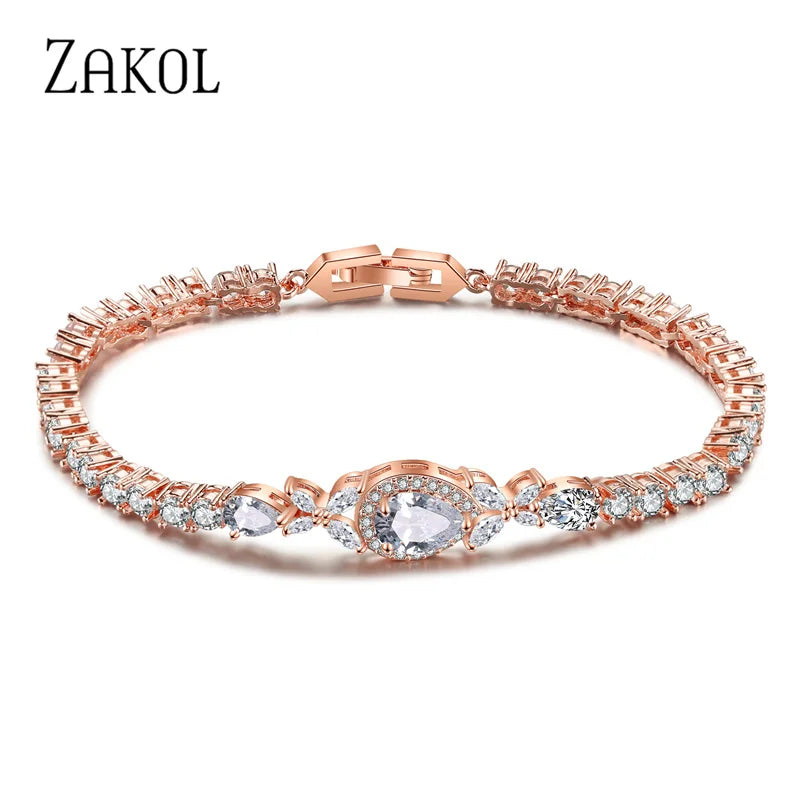 Water Drop Cubic Zirconia Tennis Bracelets Leaf Jewelry